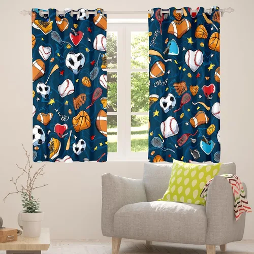 Vista 4 de Erosebridal Cortinas de baloncesto de béisbol, fútbol, rugby, tratamiento de ventanas para niños, niñas, adolescentes, con temática de deportes