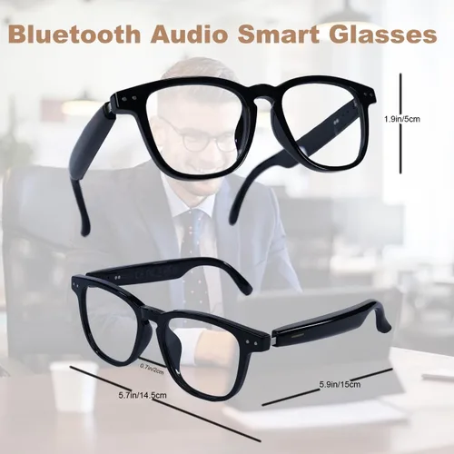 Vista 7 de Lentes inteligentes AI, lentes de traducción Bluetooth anti luz azul con 164 llamadas manos libres y audio, lentes de sol inteligentes