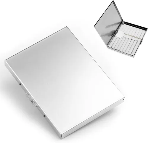 Vista 8 de Caja de cigarrillos extra delgada de acero inoxidable Estuche de cigarrillos de metal para 100's y 84's (Negro)