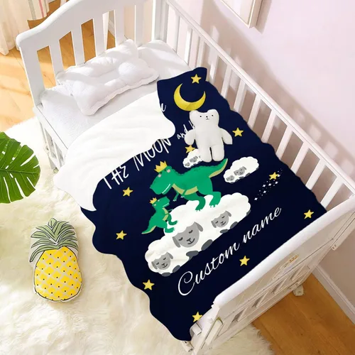 Vista 65 de Manta de regalo personalizada de dinosaurio con nombre para niñas, niños, recién nacidos, dinosaurio, manta personalizada para envolver al bebé