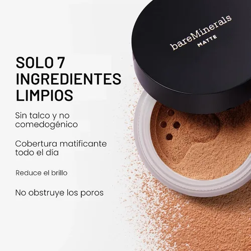 Vista 5 de bareMinerals Base de maquillaje en polvo suelto mate original SPF 15, maquillaje facial en polvo mineral limpio, cobertura transparente a completa