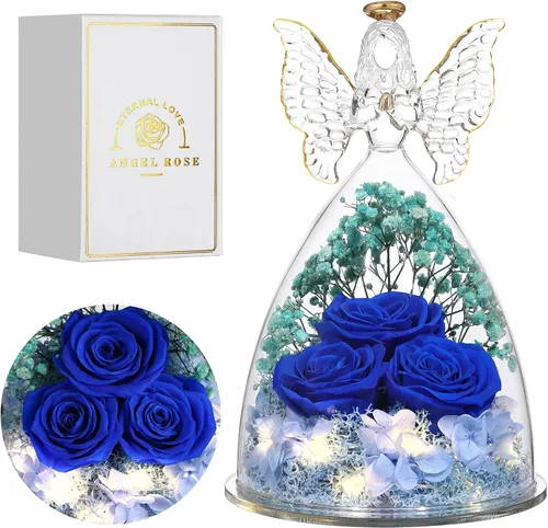 Vista 20 de Regalos de Rosas de Navidad para Mujeres Flor Real Preservada en Figuras de Ángel de Cristal Rosas para Entrega Prime Regalos de Cumpleaños
