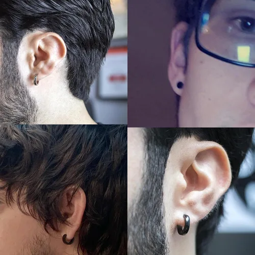 Vista 2 de Fiasaso Juego de 22 aretes colgantes de acero inoxidable con bisagras de aro de cadena larga aretes colgantes de cruz para hombre color negro