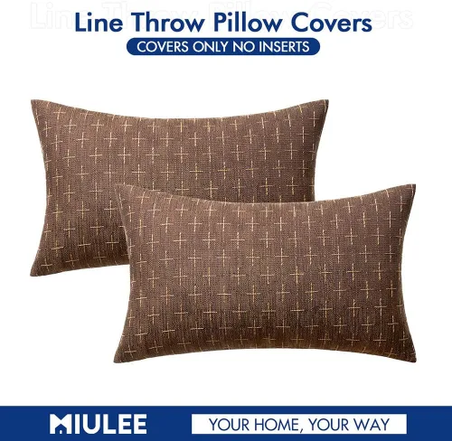 Vista 293 de MIULEE - Juego de 2 fundas de almohada decorativas de lino de arpillera navideñas, modernas, estilo campestre, rústicas, tejidas, con textura