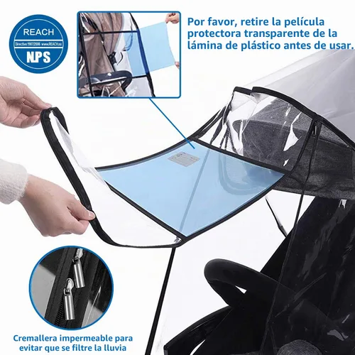 Vista 2 de Funda de lluvia para cochecito y mosquitera para cochecito de bebé (juego de 2 piezas), accesorio universal para cochecito, impermeable, protección
