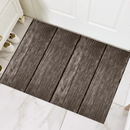 Vista 14 de GUBIYU Juego de 2 alfombras y tapetes de cocina de madera campestre, lavables, rústicas, tablones de madera marrón, alfombras de baño