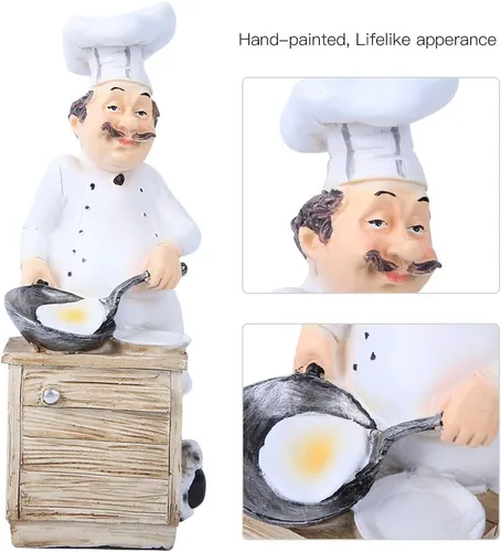 Vista 5 de Oumefar Estatua de chef de resina, adorno decorativo de cocinero, decoración de cocina, figura coleccionable para el hogar, cocina, restaurante