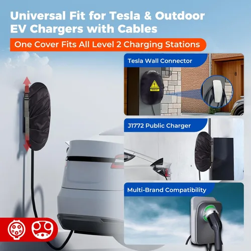 Vista 7 de WOLFCAR - Cubierta de cargador para Tesla para conector de pared y cargador de nivel 2, Oxford 420D impermeable y resistente al viento con correas
