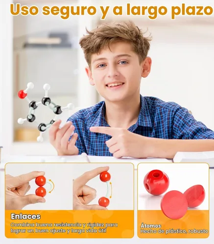 Vista 6 de Kit de modelo de química orgánica, 124 piezas, kit de modelo molecular portátil para clases de química, conjunto de modelos de elementos atómicos