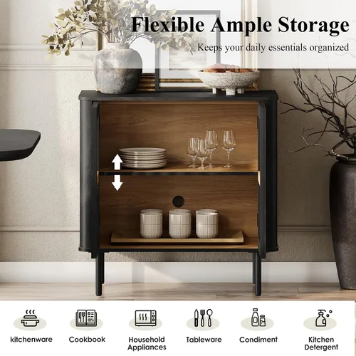 Vista 4 de WAMPAT 31.5" W Mid Century Modern TV Stand for Living Room, Bedroom, Black