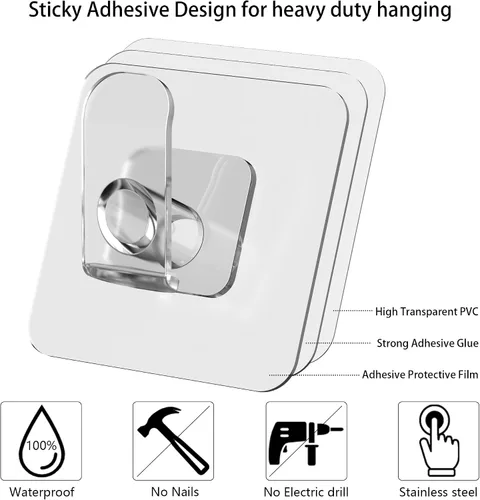 Vista 5 de Ganchos adhesivos para toallas, ganchos transparentes, ganchos de plástico resistentes para baño, cocina, para pegar en la pared