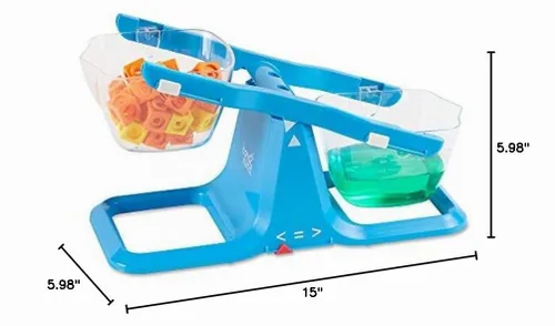 Vista 8 de hand2mind Balanza de cubo ajustable azul, báscula de balanza de cubo doble transparente para líquidos y sólidos, báscula para niños fácil de montar