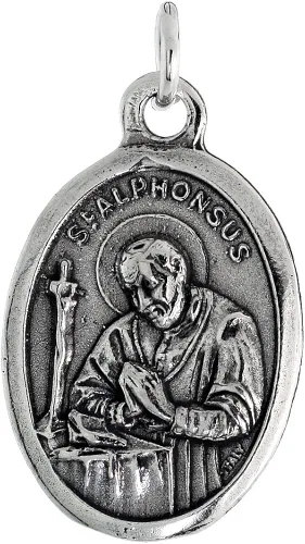 Vista 3 de Collar de medalla de San Alfonso de plata de ley con acabado oxidado cadena ovalada de 0071in