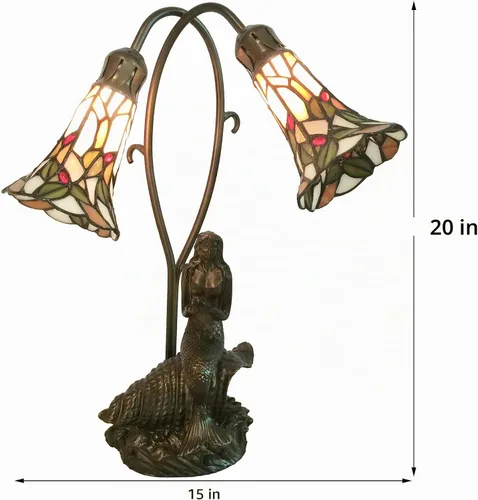 Vista 5 de Bieye L10625 Lámpara de mesa con diseño de sirena y lirio, estilo Tiffany, 20 pulgadas de alto