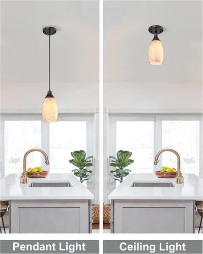 Vista 7 de karyfine Luces colgantes de vidrio de leche para isla de cocina, mini colgante de cristal, lámpara de cristal con cable ajustable negro para cocina