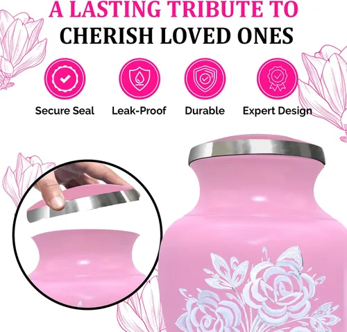 Vista 6 de Urna de Cremación de Rosa para Cenizas para Mujeres y Hombres - Urnas de Rosa Artesanales para Cenizas Humanas Adultas Femeninas y Masculinas