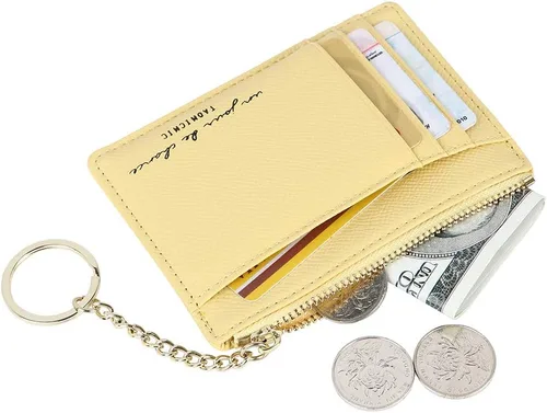 Vista 2 de Cartera delgada y minimalista para mujer, con 8 tarjetas, monedero, llavero con bolsillo frontal