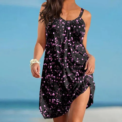 Vista 2 de Womens Dresses Spring Women's Fashion Casual Loose Print Suspender Beach Sundress Loose Sleeveless Dress Casual Dresses