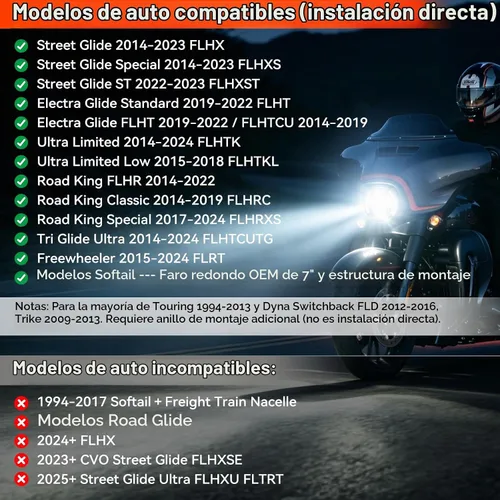 Vista 2 de Faros Delanteros LED de 7 Pulgadas con Aprobación DOT para Proyector Daymaker 2880lm Chip CREE & Philips para Harley Davidson, Faro-2