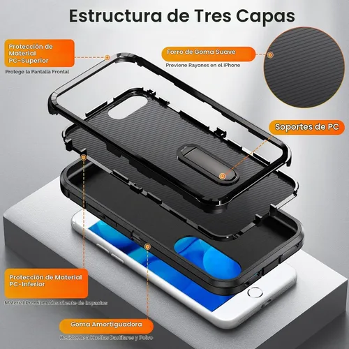 Vista 8 de IDweel Funda para iPhone 8 Plus/7 Plus/6S Plus/6 Plus con soporte, protección resistente, a prueba de golpes, arañazos, ajuste delgado, negro