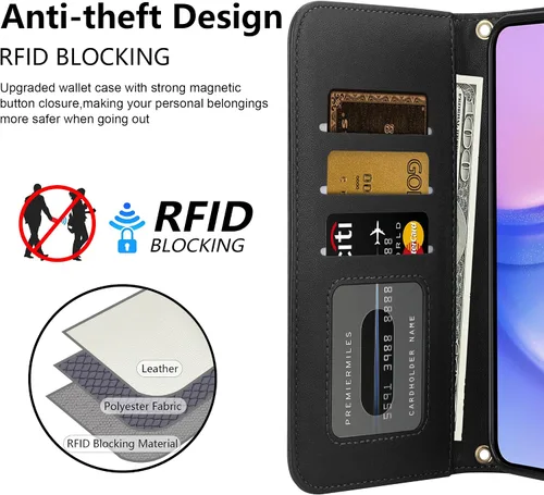 Vista 13 de Vofolen Funda para teléfono Samsung Galaxy A15 5G con tarjetero negro