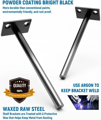 Vista 4 de 12-Pack 10 inch Floating Shelf Brackets, Hidden Shelf Bracket for Wood Negro-paquete de 12