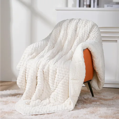 Vista 12 de Topblan - Manta pesada para adultos de 12 libras, suaves y cómodas mantas de forro polar con sherpa lanudo, manta pesada de jacquard elegante