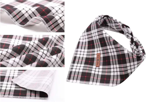 Vista 2 de Lionet Paws Bandana para Perro de Algodón Lavable Pañuelo Bufanda Bandana Triangular para Perros Pequeños Medianos y Grandes Cuadrícula Negra