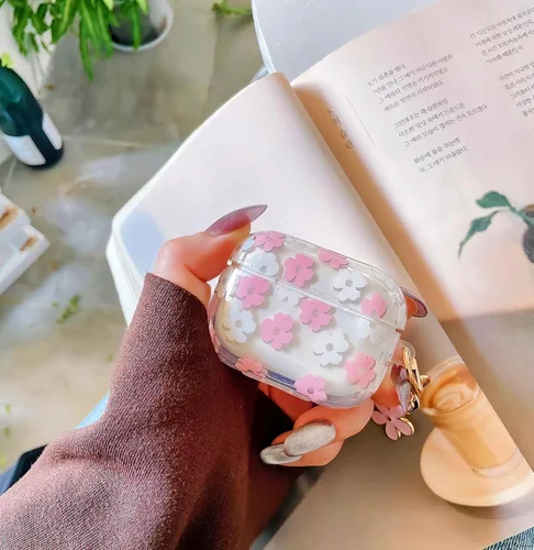 Vista 7 de Bonita funda compatible con AirPods 3 2021, diseño de patrón floral de dibujos animados para mujeres y niñas, funda protectora de silicona suave a