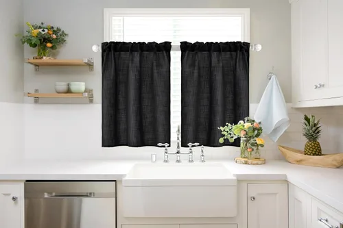 Vista 2 de MIULEE Cortinas de Halloween para cafetería de 24 pulgadas de largo, cortina de media ventana semitransparente, cortinas de lino cortas estilo casa