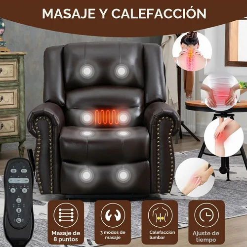 Vista 3 de Silla Elevadora Eléctrica de Doble Motor, Silla Reclinable que se Recuesta Completamente, Sillón Reclinable Eléctrico con Masaje y Calor
