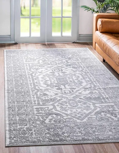 Vista 17 de Unique Loom Boston Collection - Alfombra de área con medallón (2 x 8 pies, color blanco y gris)