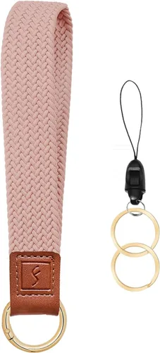 Vista 10 de Fishent Llavero elástico, bonito llavero de pulsera, cordón de muñeca tejido mejorado para llaves, llaveros para mujeres y hombres, llaves
