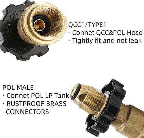 Vista 3 de Adaptador de tanque de propano de ajuste universal que convierte POL a QCC1/tipo 1-100% latón macizo, adaptador de manguera de propano antiguo a