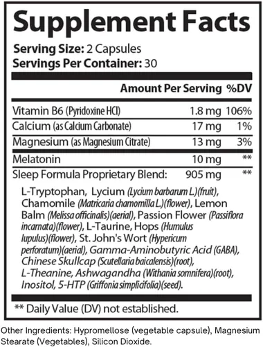 Vista 6 de Melatonina Plus Apoyo para dormir – 10 mg de melatonina con raíz de valeriana, L-teanina, ashwagandha, magnesio y 5-HTP – Relajación y calma
