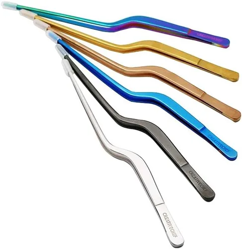 Vista 6 de CREATIVECHEF Pinzas multifunción curvadas de acero inoxidable de 8 pulgadas para cocina de precisión (curvadas, negras)