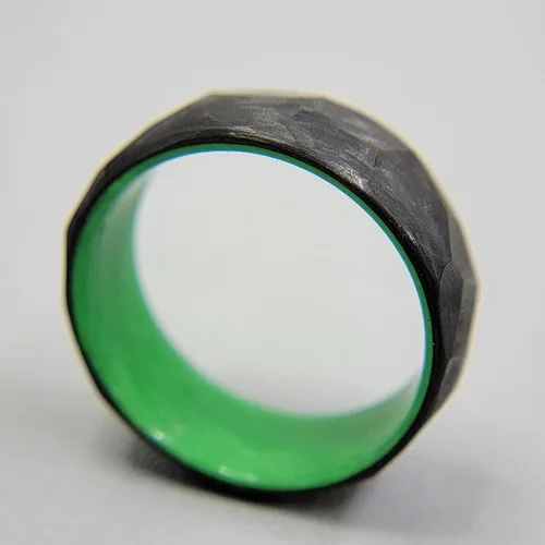 Vista 4 de Handmade Ring Band - Carbon Fiber Faceted/Hammered Ring with Glow Interior, Matte Finish, Glow-in-the-Dark Durable, Waterproof, Sizes 4-16, Custom