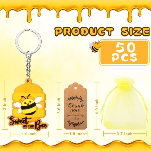 Vista 2 de Roowest 150 piezas de dulces como pueden abeja, regalos de fiesta, incluyendo 50 llaveros de abeja con 50 bolsas de regalo, 50 etiquetas