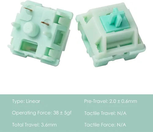 Vista 2 de Interruptor de teclado Akko Botany para teclado mecánico de juegos, interruptores lineales prelubricados de 38gf de 5 pines (45 piezas)