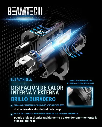 Vista 8 de BEAMTECH - Bombilla H4, sin ventilador en línea 9003, luz antiniebla 6500K, xenón blanco, de 2 unidades Bombilla H4, tamaño 1:1, haz alto/bajo