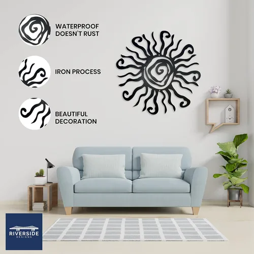 Vista 3 de Wacky Sun Arte de Pared de Metal para Interiores/Exteriores - Escultura de Pared Negra de 12" a Prueba de Óxido - Hecho en EE.UU. - Ideal para Negro