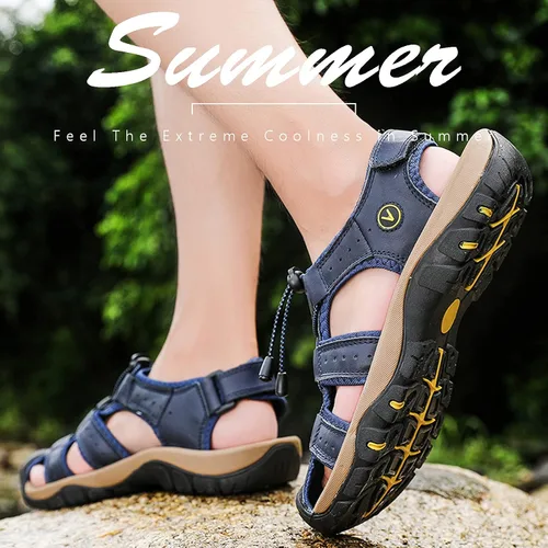 Vista 7 de Giwonygki Sandalias deportivas para hombre con puntera cerrada, zapatos de agua de cuero, ligeras, para caminar, casuales, al aire libre