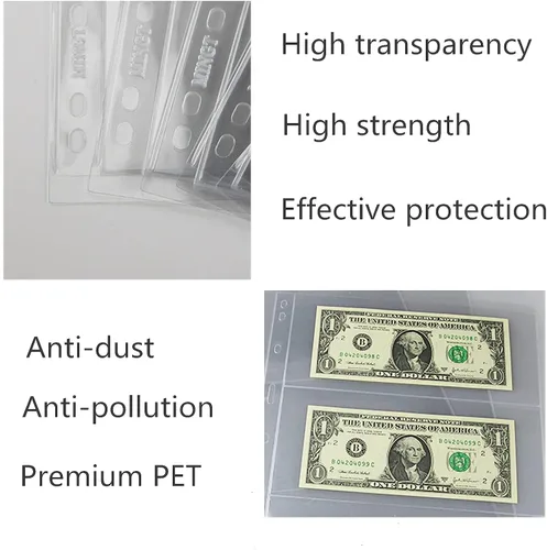 Vista 5 de MUDOR Fundas para moneda para carpeta, sin PVC, páginas para billetes de dólar 10 hojas, sin ácidos, fundas para dinero para coleccionistas, se