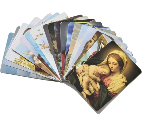 Vista 4 de Tarjetas sagradas católicas de oración con caja de metal, regalos católicos, tarjetas sagradas surtidas con santos católicos y oraciones, 144