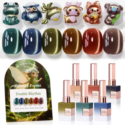 Vista 40 de Double Rhythm - Juego de esmalte de uñas de gel ojo de gato de 6 unidades, mismo color, misma botella, 14.8 ml, brillo con glitter, con imán Aurora