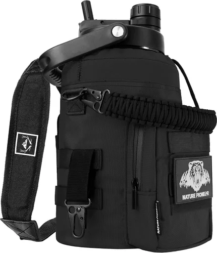 Vista 12 de NATURE PIONEOR Botella de agua táctica de 128 oz/1 galón con bolsa para Marrón verde