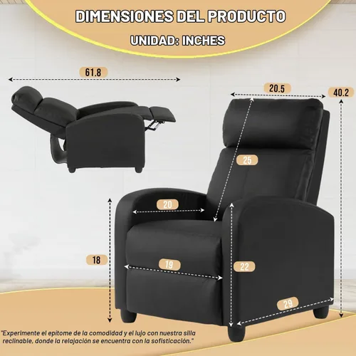 Vista 2 de PayLessHere Silla reclinable, sofá reclinable individual, asiento para cine en casa con soporte lumbar y respaldo acolchado para sala de estar