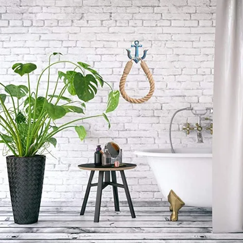 Vista 6 de Soporte náutico para papel higiénico rústico, industrial, montado en la pared, anillo de papel higiénico náutico con gancho de metal para decoración