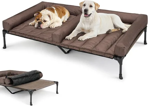 Vista 12 de Veehoo Cama elevada refrescante para perros + cojín doble impermeable para dos perros medianos, cama elevada para perros con tapete de apoyo