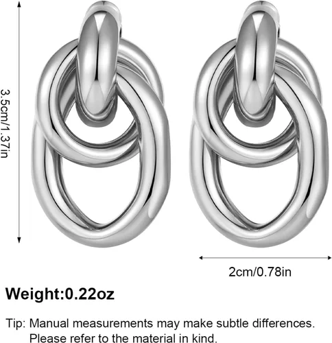 Vista 6 de Aretes colgantes geométricos dorados para mujer, aretes colgantes de eslabones largos
